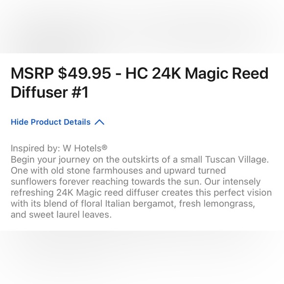 Hotel Collection Reed Diffuser 24k scent - Picture 2 of 2